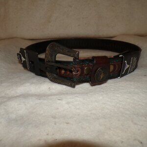 BARGAIN American Bison Mens Belt Size M 34 36 Large Brown Tooled Leather Western